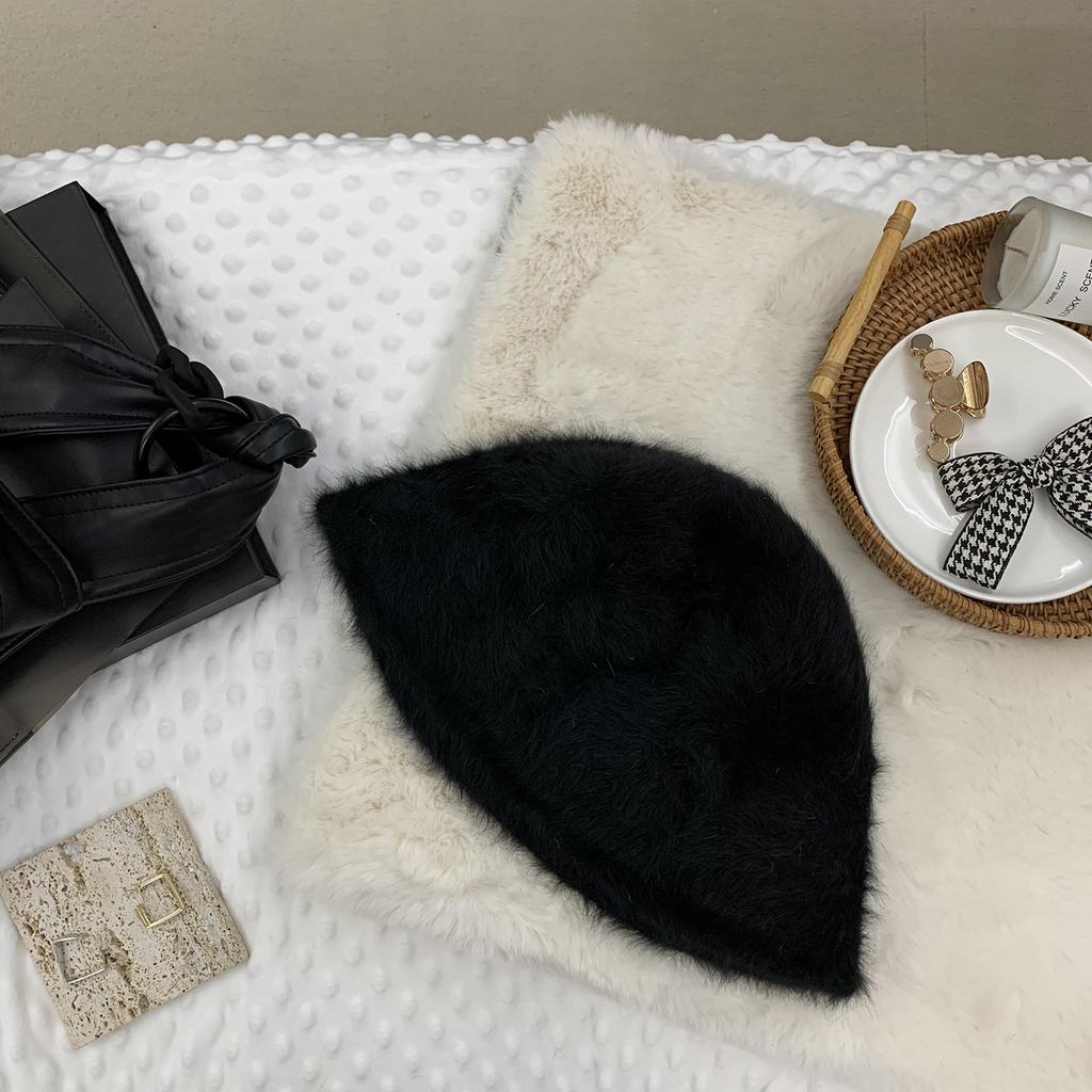 Japanese Retro Versatile Face Covering Furry Rabbit Hair Bucket Hat Women Korean Style Autumn and Winter Basin Hat Fisherman Hat