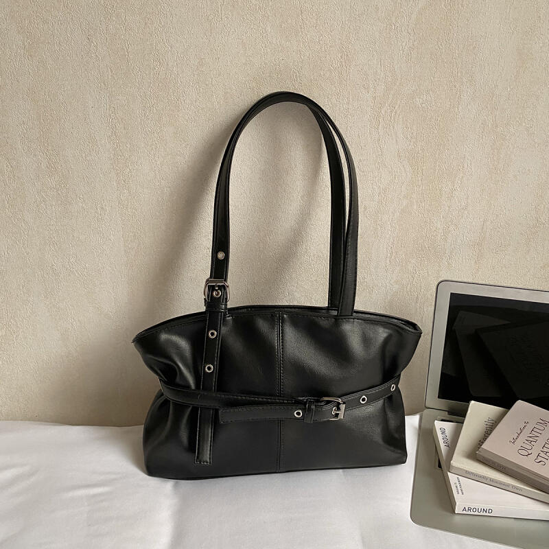 Faux Leather Tote Bag for Women with Belt Detail Fashion Shoulder Handbag Casual Everyday Use