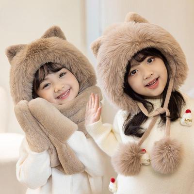 Winter Men's and Women's Hats, Scarves and Gloves, Integrated Pullover Hat, Fleece Warm Ear Protector, Knitted Wool Hat