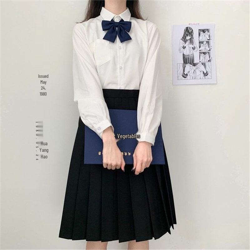 

Женская рубашка-униформа JK с длинным рукавом - Светло-голубая и молочно-белая, круглый воротник, свободный крой, идеально подходит для весны и осени 2XL