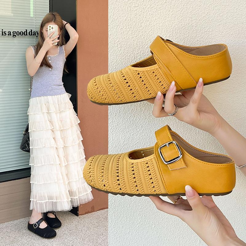 

Thick-soled inner height increase mesh Birkenstock shoes bag head half slippers women s summer wear 2025 new one-pedal single shoes sandals 40
