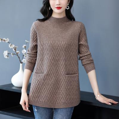 Rollkragen Gestrickter Warmer Pullover Rock Damen Winter Locker und Groß Bauchbedeckendes Mittellanges Oberteil