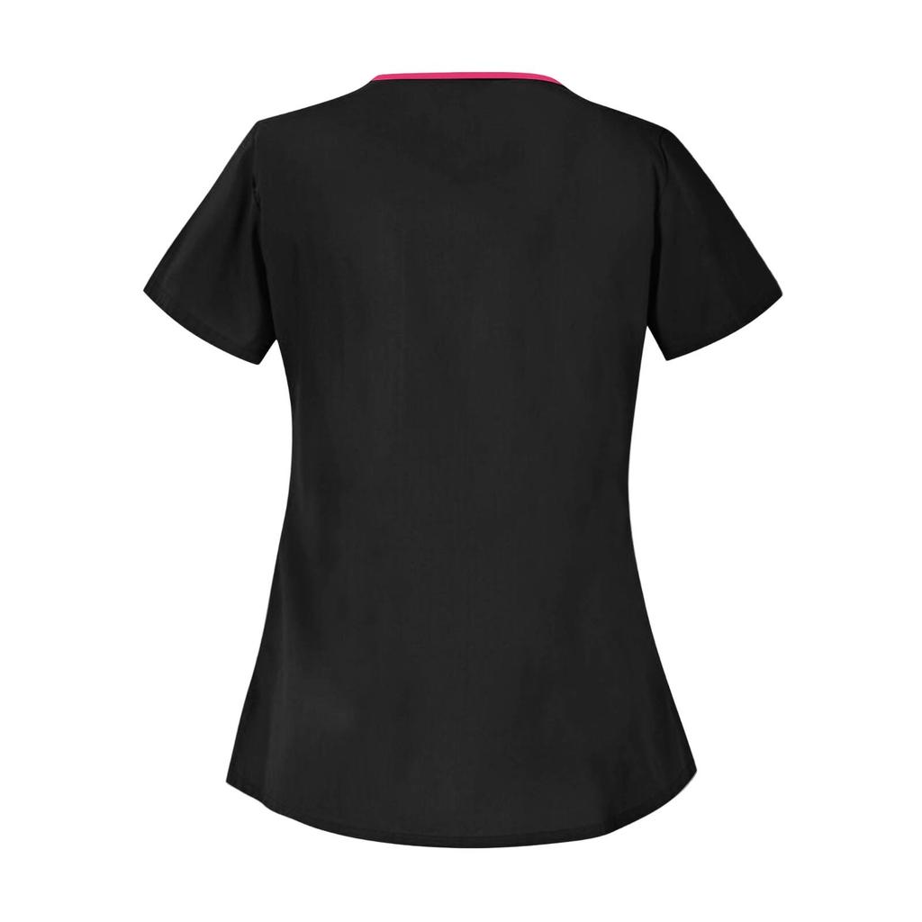 Damen Mode Kurzarm Gemusterte Oberteile Tasche Arbeits T-Shirts