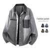 Men's Spring 2026 Retro Washed Cotton Jacket with Patchwork Lapel - Casual Trendy Outerwear