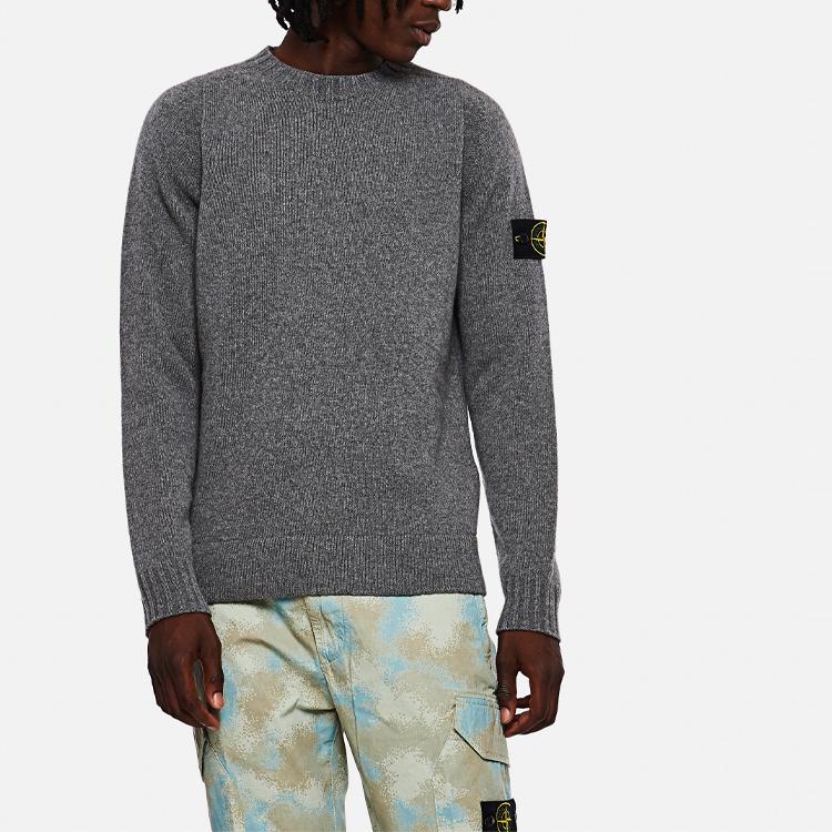 Stone Island Pullover Ribbed Knit Wool Blend Solid Color Urban Functional Sweater Men sweater Gray 7315505A3-V0060