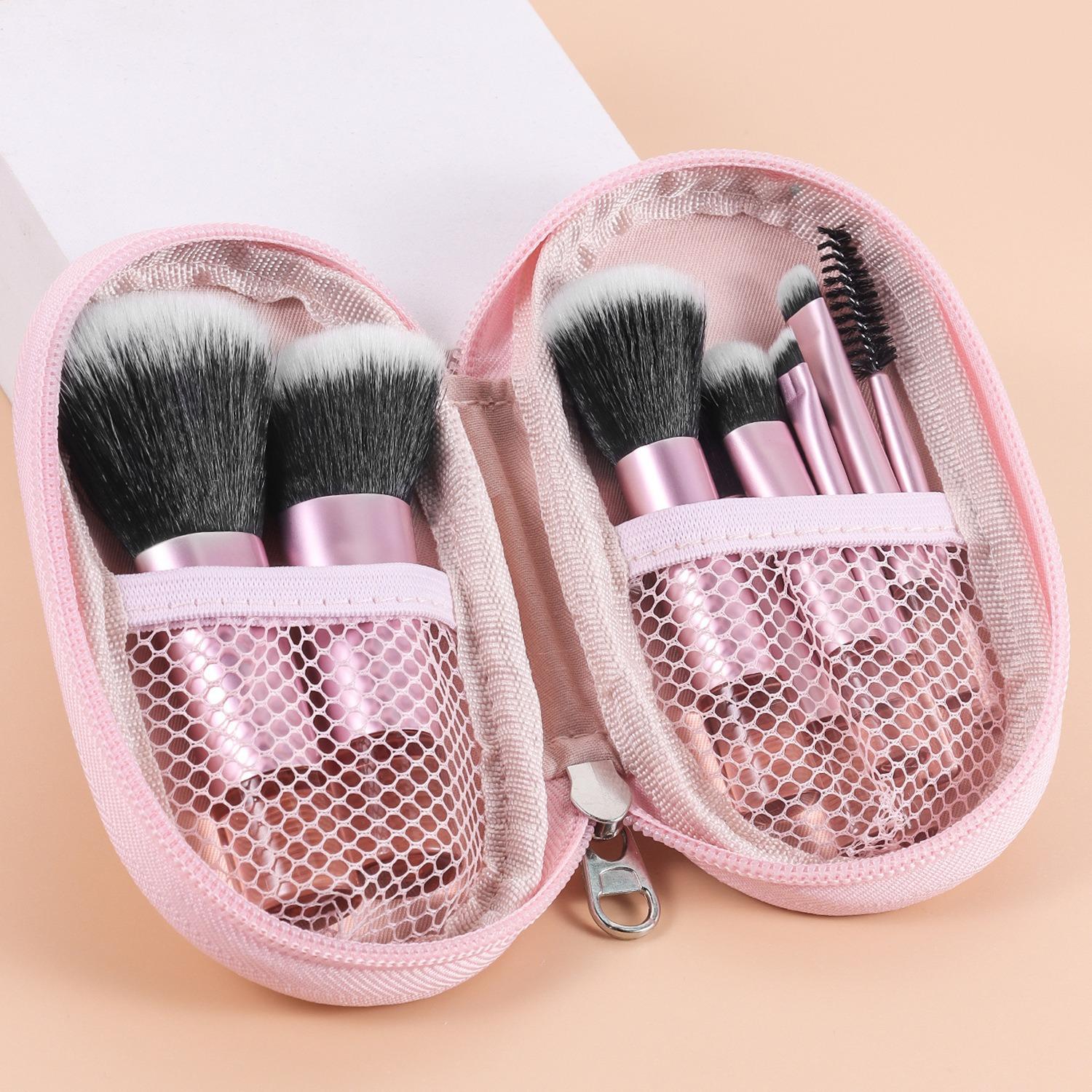 10pcs Pink Makeup Brush Set for Beginners Mini Portable Foundation Eyeshadow Brushes with Crystal Handle Includes Brush Pouch