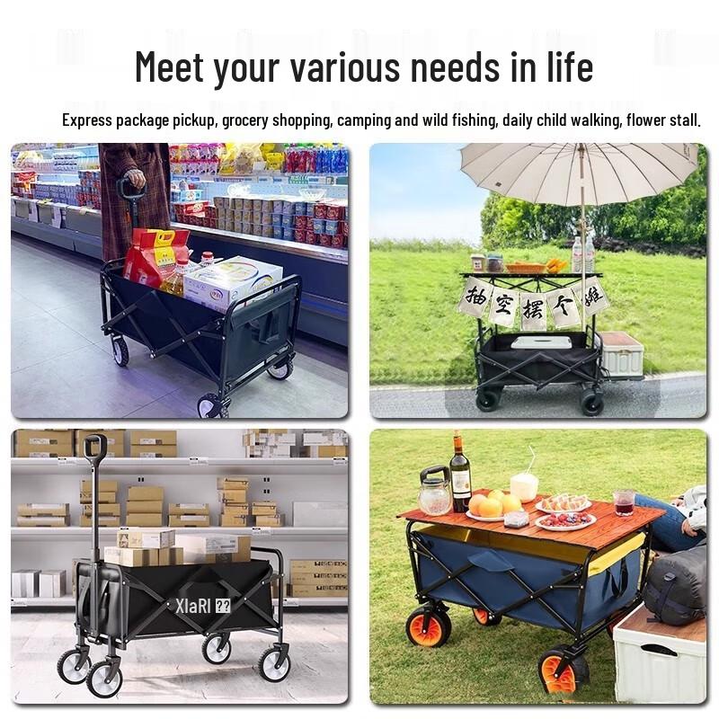 OEING Folding Outdoor Picnic and Camping Cart with Table
