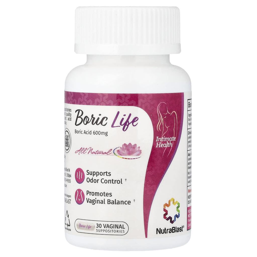 NutraBlast, Boric Life, Boric Acid, 600mg, 30 Vaginal Suppositories