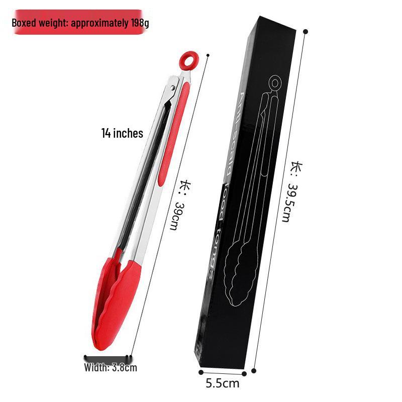 High-Temperature Resistant Silicone and Stainless Steel Food Tongs - Ideal for Barbecue, Roasting, and Bread.
