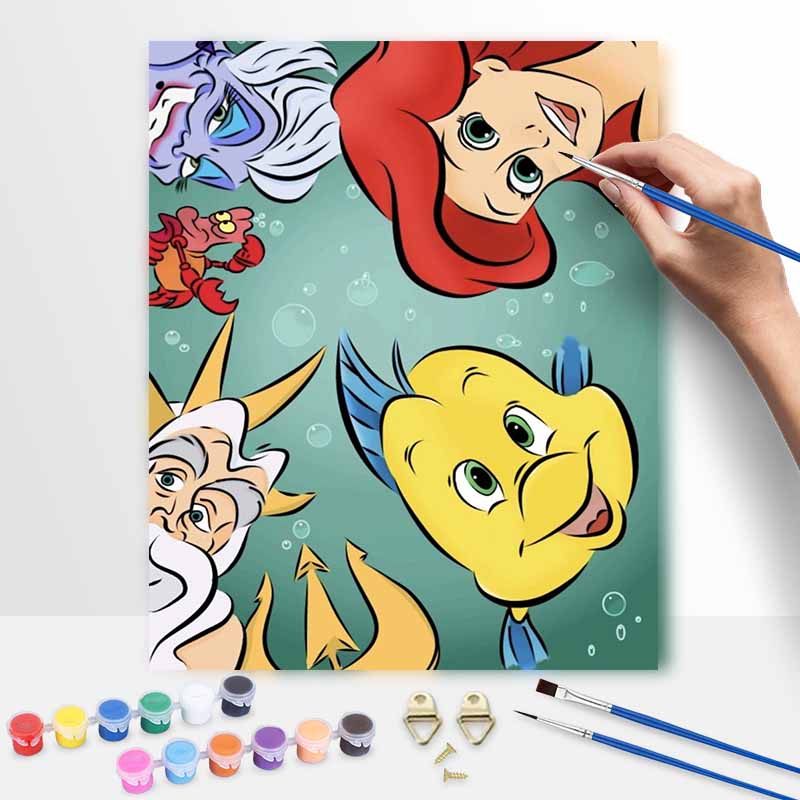 Disney The Little Mermaid Ariel Flounder oil painting art set handmade diy gift home decoration 20x30cm