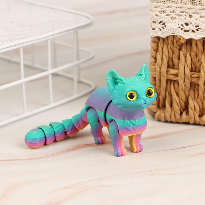 

3D-печатный милый котенок с подвижным хвостовым суставом, детский подарок, игрушечная модель, украшение для автомобиля