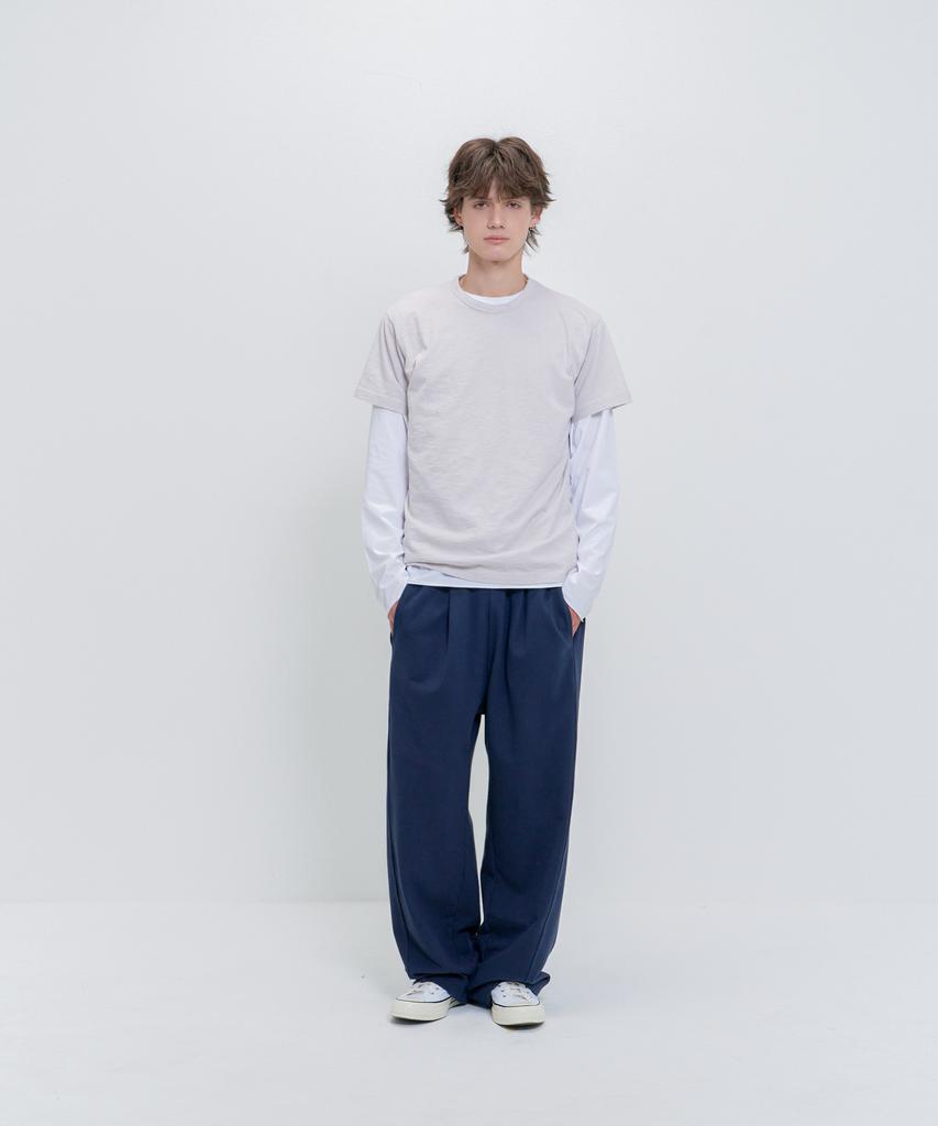 PSSHOPPER [2 Pack] Slub Short Sleeve, Cut-Out Long Sleeve Layered Set [Cocoa, White]