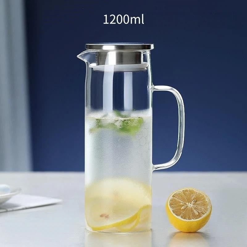 Jarra Minimalista de Vidrio de Borosilicato 1L/1.2L/1.5L Resistente al Calor con Filtro Extraíble para Servir Bebidas Frías y Calientes en Casa