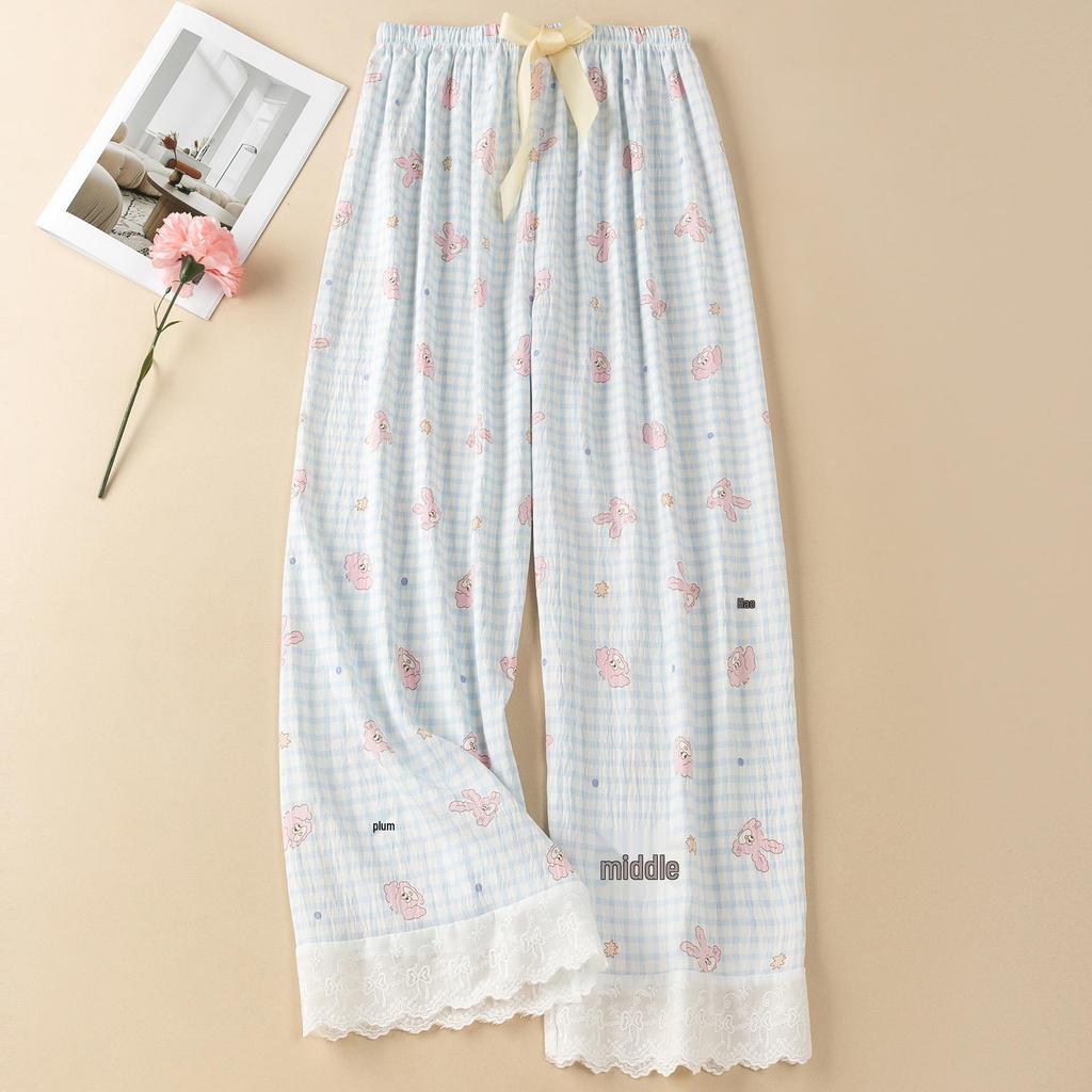 Women's Summer Floral Lace Cotton Pajama Pants - Lightweight, Loose-Fit, Versatile for Home or Outdoors