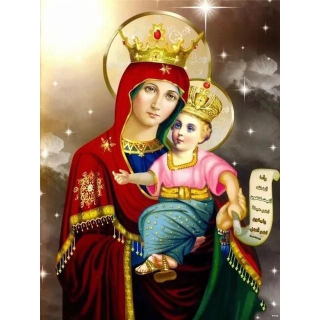 5D Diamantmalerei Religion Ikone Jungfrau Maria Runde Bohrer Heimdekor Porträt Stickerei Mosaik Geschenk Heimdekor