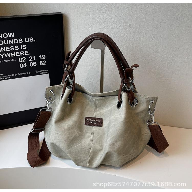 Retro Large Capacity Hand-held Tote Bag Women's Bag 2025 New Fashion Pleated Commuter Bag Casual Shoulder Crossbody Bag