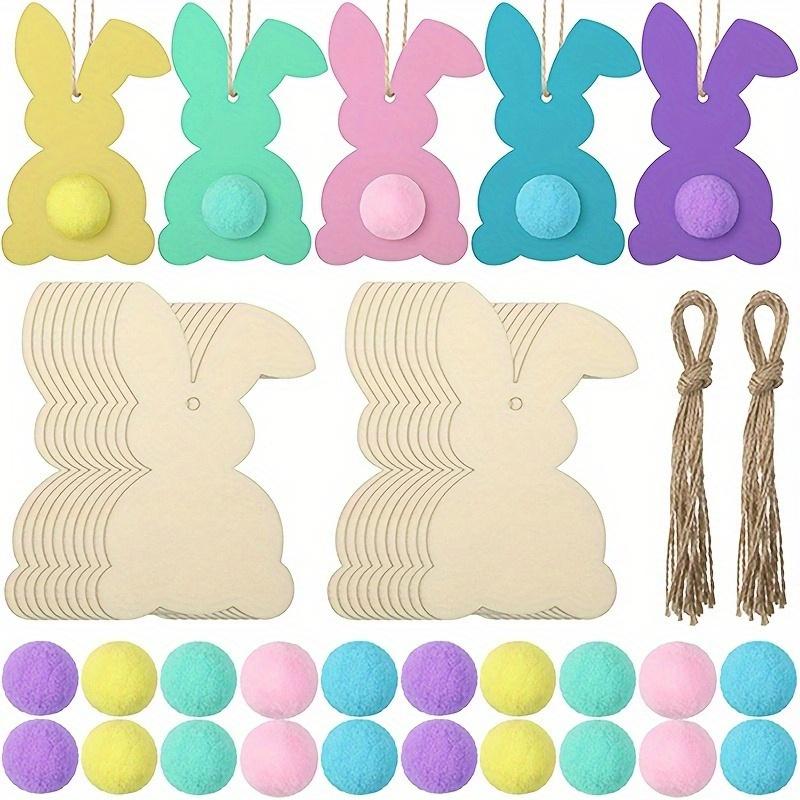 

20pcs, DIY Easter Bunny Craft - Wooden Rabbit Cutouts with Felt Balls, Hanging Ornaments for Spring Decor, Easter Decor