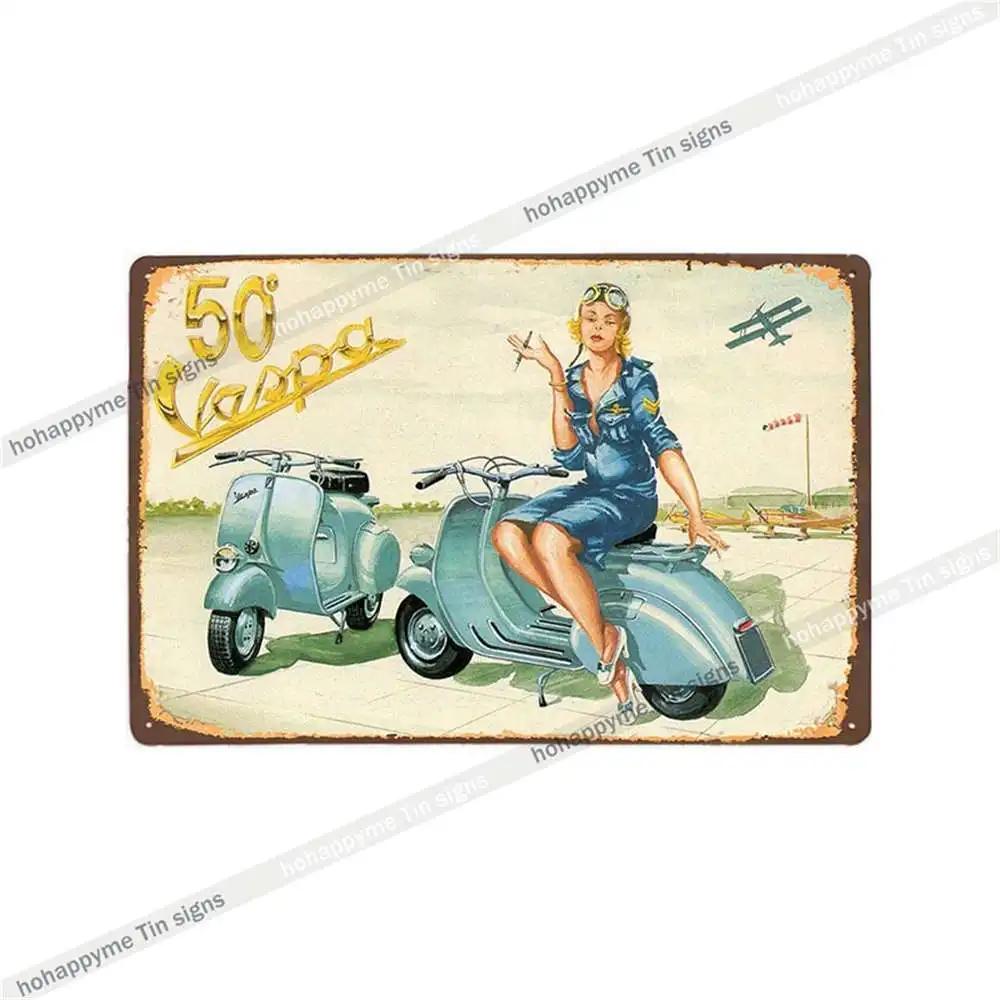 Металлическая табличка Vespa Мотоцикл Украшение Винтажный Настенный постер Паб Бар Клуб Ретро Тарелка Домашний декор Жестяная картина 20x30см 20x30cm（7.8x11.8inch）