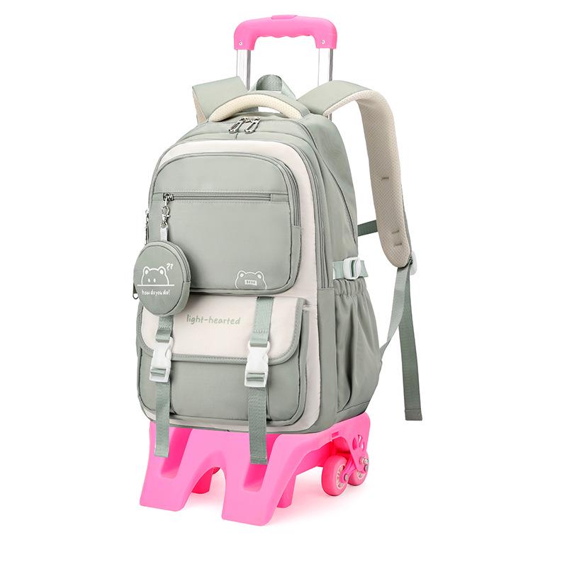 Natural Fish Design Trolley Backpack for Middle School Girls - Large Multi-Layer Capacity