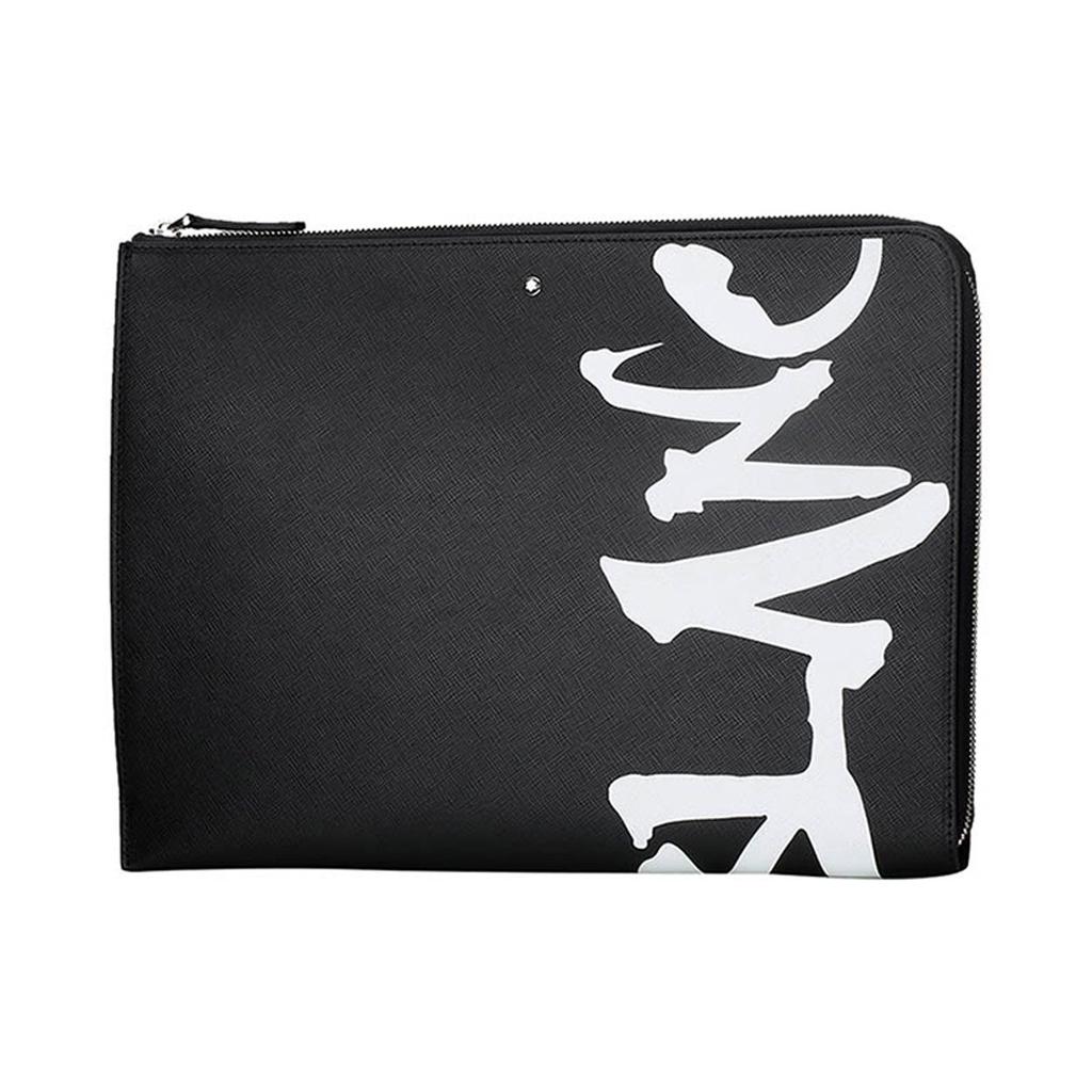 Montblanc Artisan Series Calligraphy Logo Print Leather Clutch Men clutch Black 124136