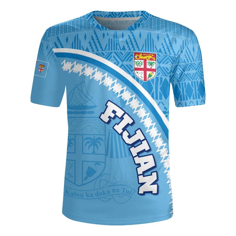 3D Printing The Republic-of Fiji Flag V Neck T Shirt Fiji Rugby-Jersey Emblem Graphic V neck T Shirts For Men Fashion Tee Shirts