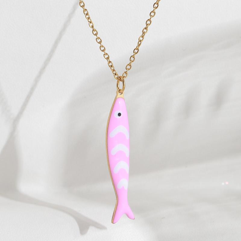 Cute Exquisite Colorful Fish Pendant Necklaces For Women Girls  Stainless Steel Necklace Summer Beach Jewelry Gift