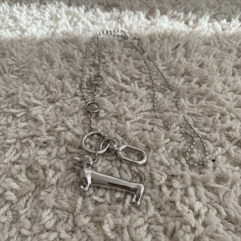 Vintage Dachshund Pendant Necklace Unique Beads Chain Long Pendant Cartoon Dog Choker  Daily Wear