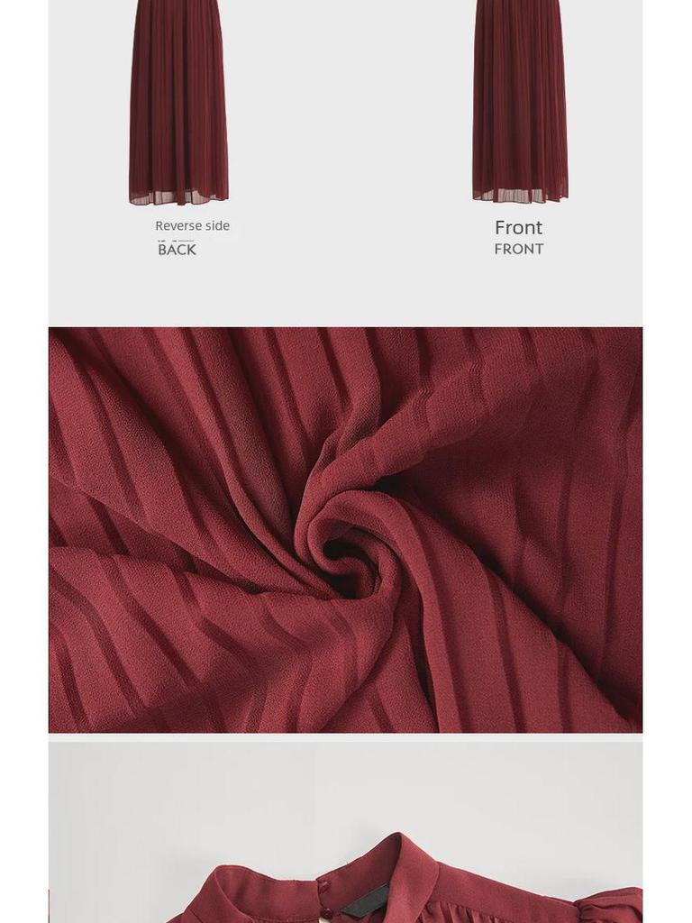 Rochie elegantă de vară 2024 din șifon roșu vin, cu croială cloș: Stil european și american