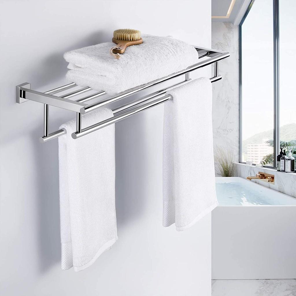 SUS 304 Stainless Steel Towel Rack Practical Double Bars Towel Shelf Household Bathroom Wall Mount Holder