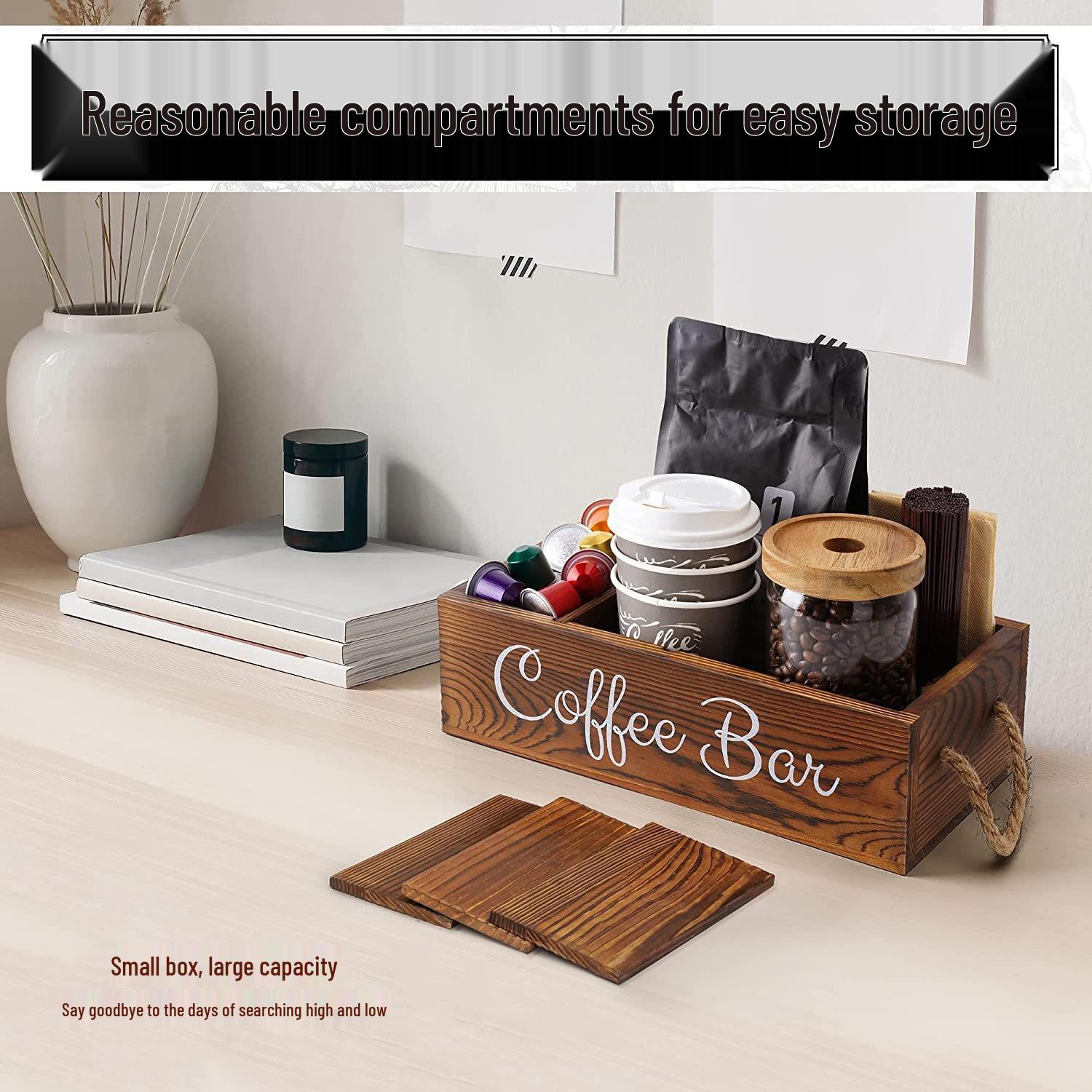Wooden Tea and Coffee Bag Organizer with Compartments