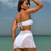 European and American Sexy Solid Color Tube Top Bikini Three-piece Mesh Swimsuit