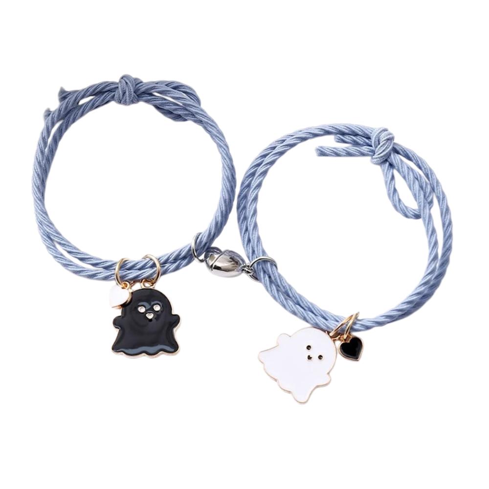 Halloween Cartoon Ghost Magnetic Rope Bracelet Love Heart Magnet DIY Beaded Rope  Gift for Friends