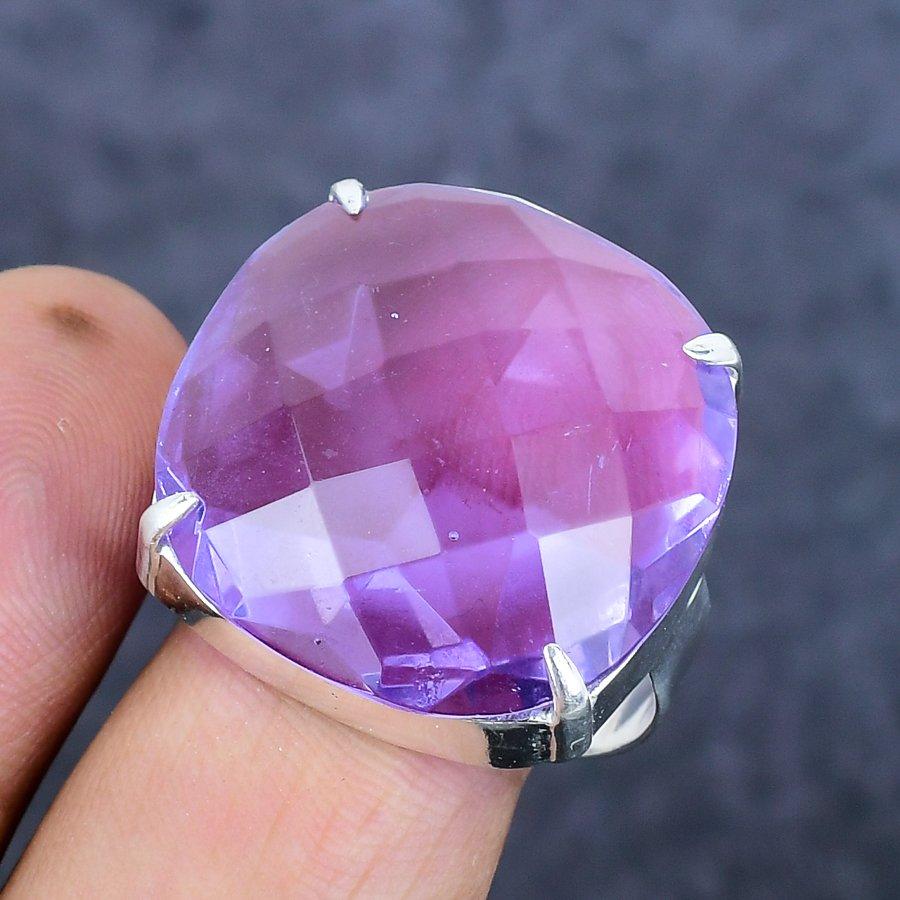 Pierre Précieuse Quartz Alexandrite Fait Main Argent Sterling 925 Bague Taille 8 S0m89