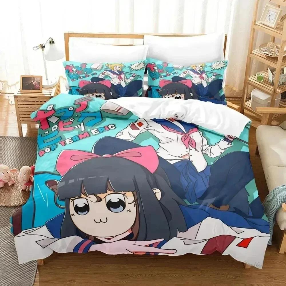 3D Print Anime Pop Team Epic Comfortable Duvet Quilt Cover Pillowcase Bedding Set Children Bedroom Decoration Home Textile