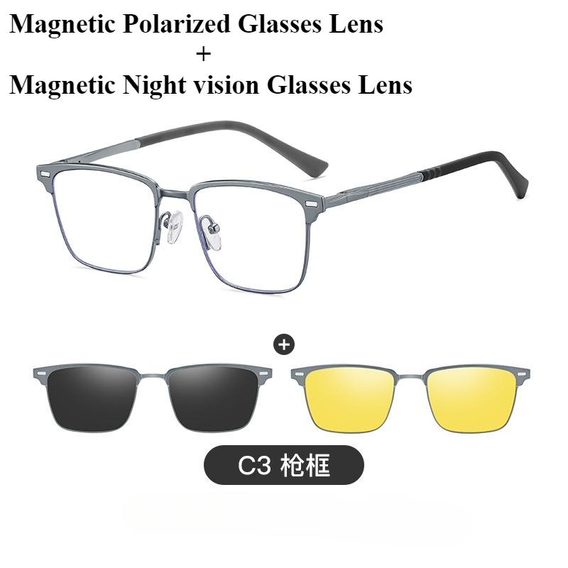 

Мужские поляризационные солнцезащитные очки 3-в-1 Магнитные поляризационные линзы для очков + магнитные линзы для очков ночного видения Алюминиево-магниевая оправа серый