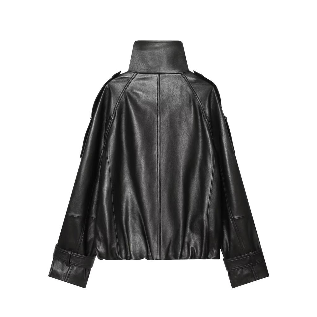 European and American style, new women's clothing, fashion, temperament lapel leather jacket short jacket 8611AFG107