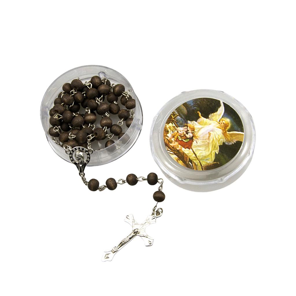 Prayer Scented Wood Beads Chain Rosary Necklace with Crucifix Crosses Pendant Gift Box Christians Religious Communion