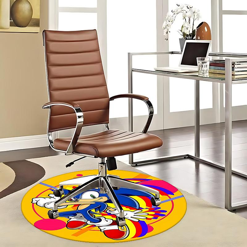 1pc Sonic the Hedgehog Anime Cartoon Design Round Carpet - Office Chair Mat, Non-Slip Rug for Home Decor, Living Room, Bedroom, Game Room, Dormitory,