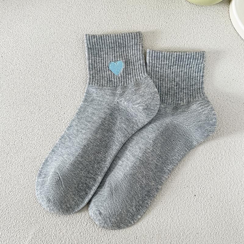 

Женские летние дышащие хлопковые носки с вышивкой в виде сердца One Size серый