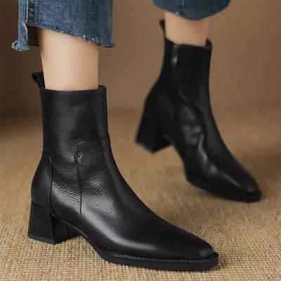 Fashion 2024 Women's New Pointed Toe Solid Color Ankle Boots Winter Fashion Women's Trendy Elegant High Heel Short Chelsea Boots