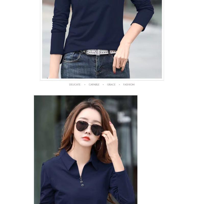 Women's Bottoming Shirt Spring and Summer New Solid Color Large Size Long-sleeved POLO Collar Slim Slimming Simple Outer Wear T-shirt