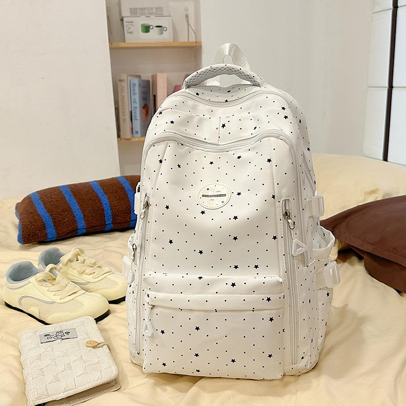 Schoolbag New Japanese Ins Simple Polka Dot Printed Backpack High Value Large Capacity Backpack Junior High School Schoolbag Female
