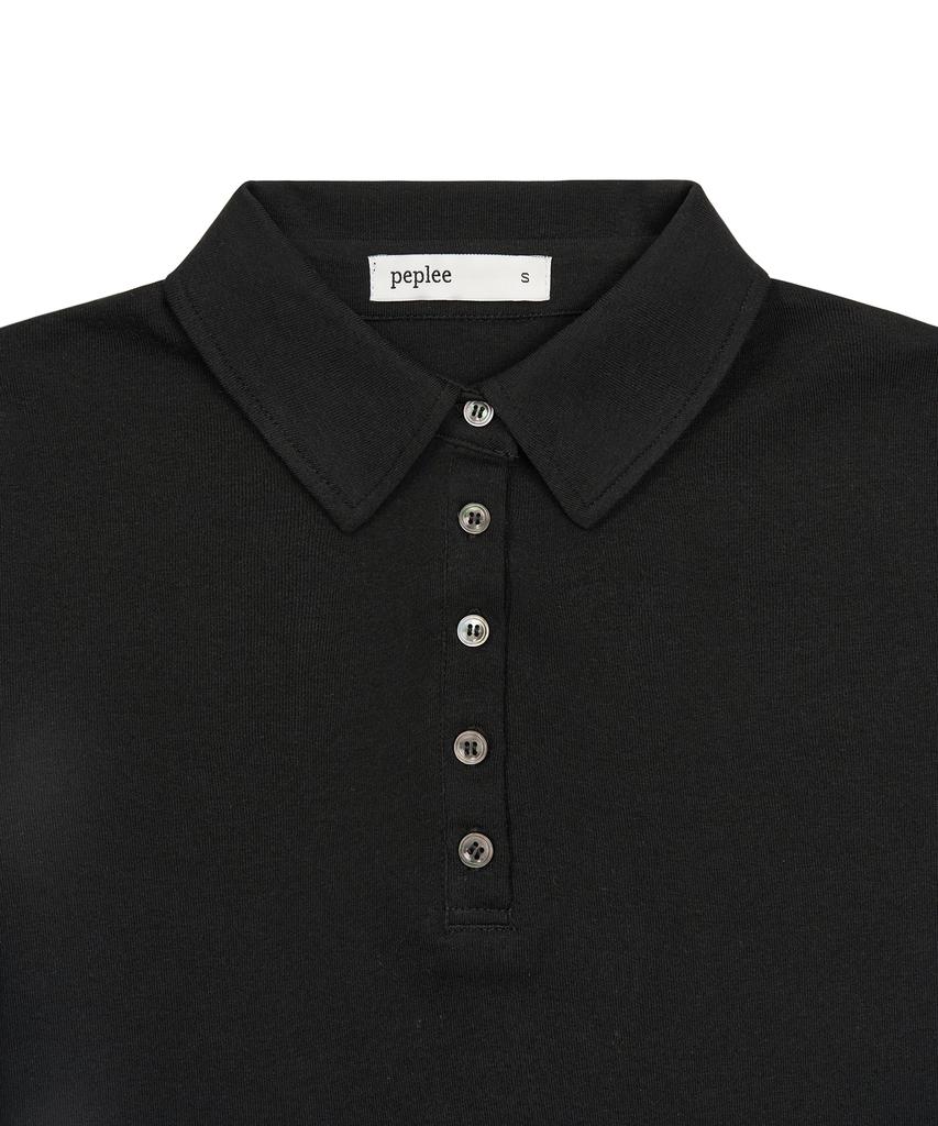 Pepeulli Button Cap Sleeve Collar Tee (Black)