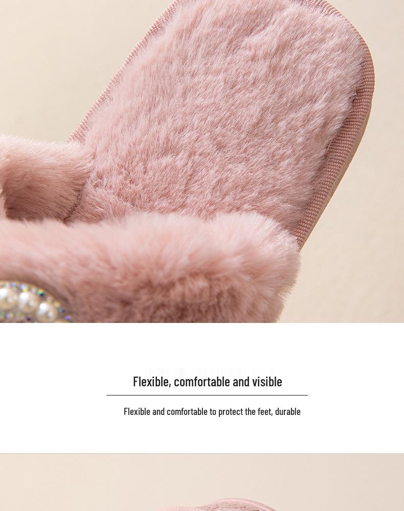 IDO Women's Furry Pearl Wedding Bachelorette Plush Slippers