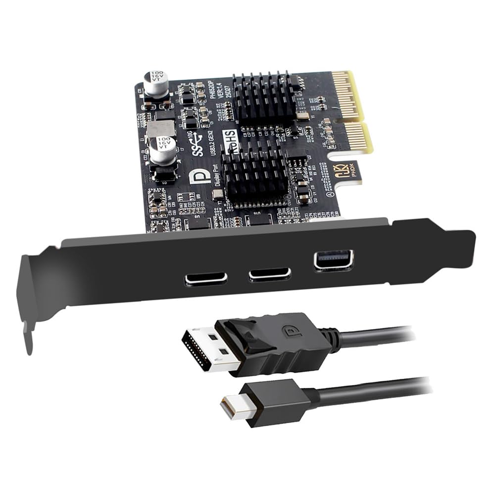 Xiwai PCI Express X4 & Mini DisplayPort 1.4 Input To Dual Type-C USB 3.1 & 4K 60Hz Output Desktop Graphics Expansion Card Adapter ASM3142