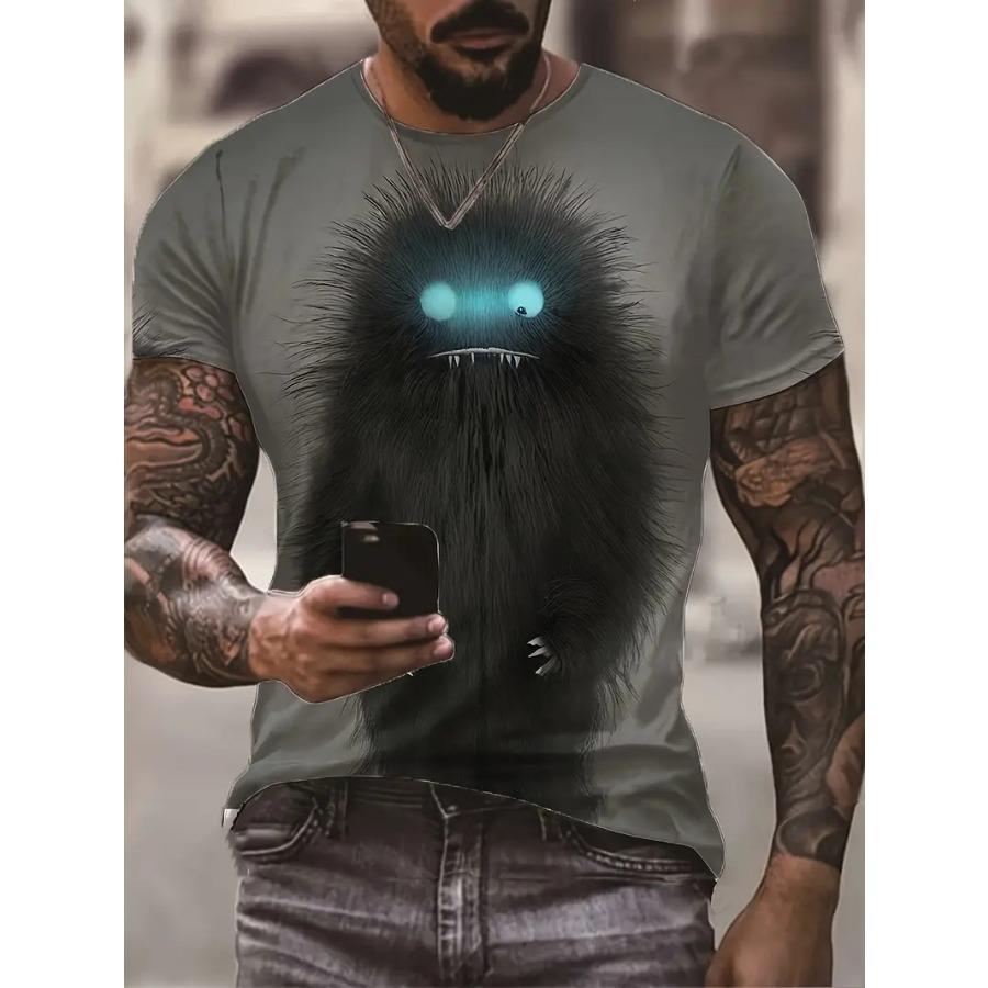 Tričko s krátkým rukávem a kulatým výstřihem a vzorem krokodýla v komiksovém stylu s motivem barvy a stop po něm, ležérní a elegantní topy pro muže v letním pouličním oblečení