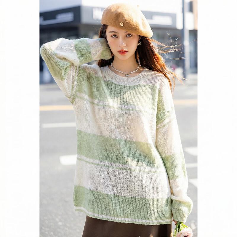 Mokana Women s Striped Color-block Loose Knit Sweater One Size