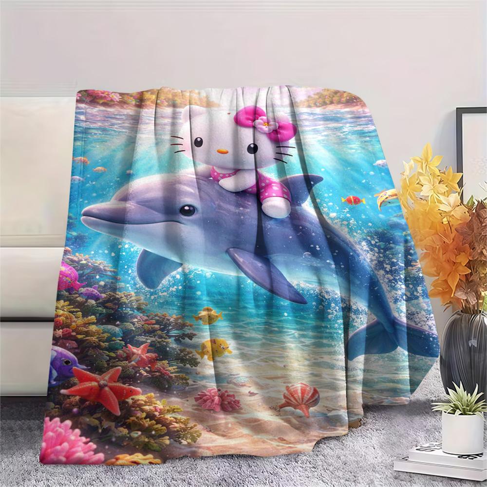 Hello Kitty Dolphin Ocean Adventure Blanket Sofa Blanket Soft And Comfortable Office Rest Blanket Machine Washable Air Conditioning Blanket