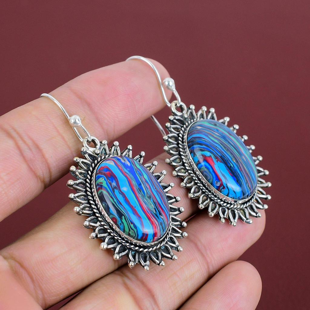 Rainbow Calsilica Earring 925 Sterling Silver Earring Handmade Stylish Earrings Genuine Gemstone Jewelry Healing Stone Earring Gifts For Mom