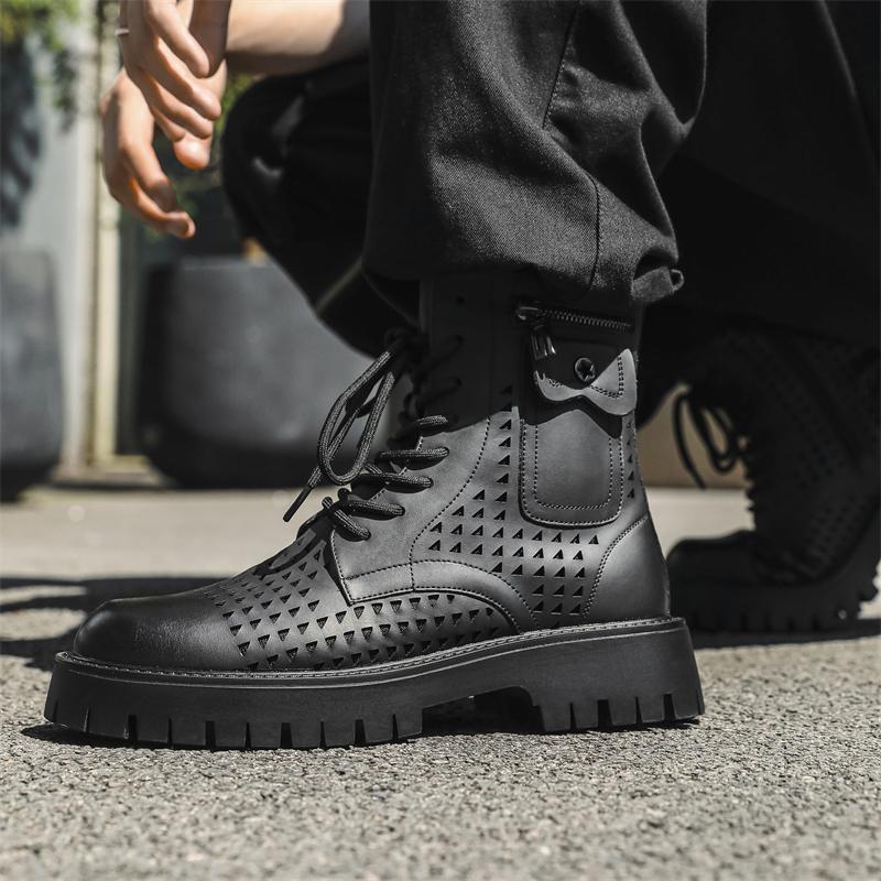 Casual hollowed out men's boots New Fashion Designer Style Outdoor leisure trend party office thick soled youth quality shoes